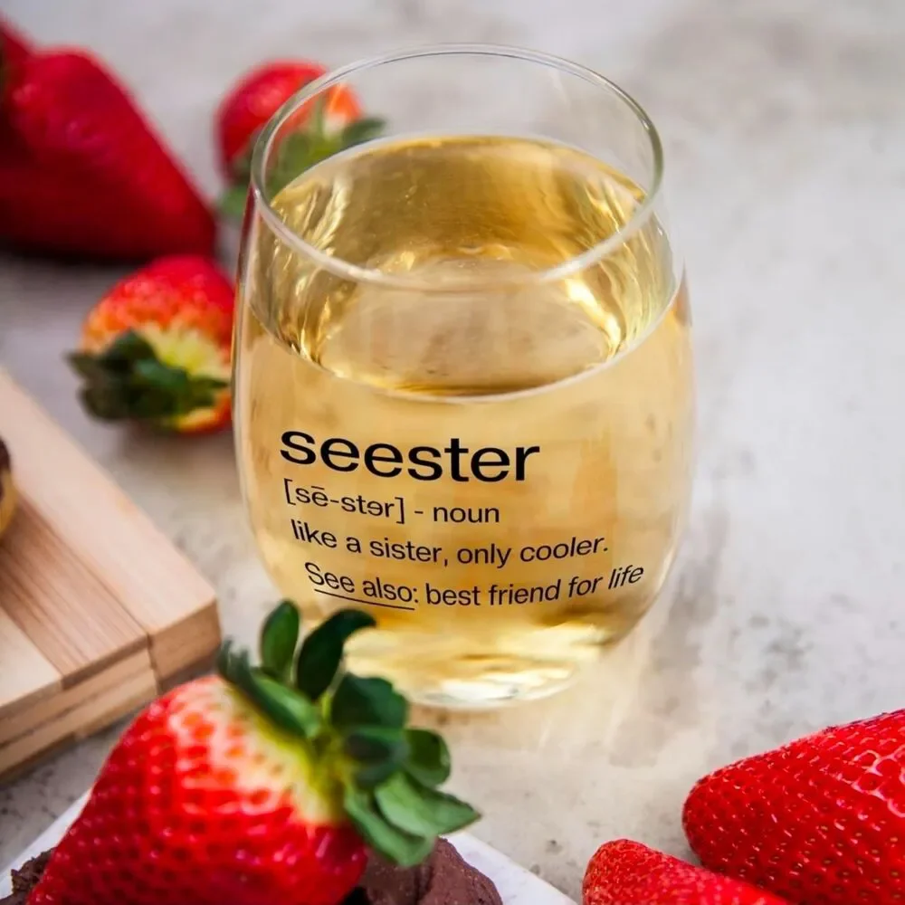 Seester Stemless Wine Glass 15 oz – Sister & Best Friend Gift – New